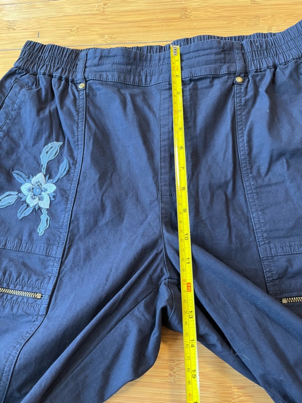Soft Surroundings Navy Floral Embroidered Cargo Joggers - Picture 8 of 14